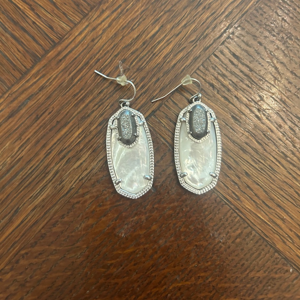 Silver Ivory Mother of Pearl and druzy Emmy Earrings Kendra Scott